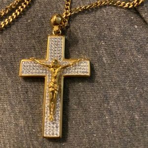 14k over stainless steel cross set